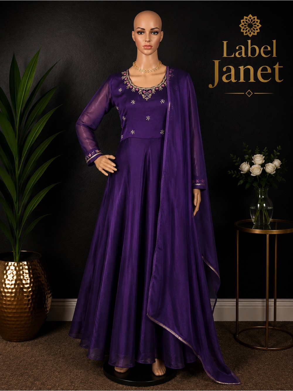 Brand new long gown with shawl for women,Size - L (40”)